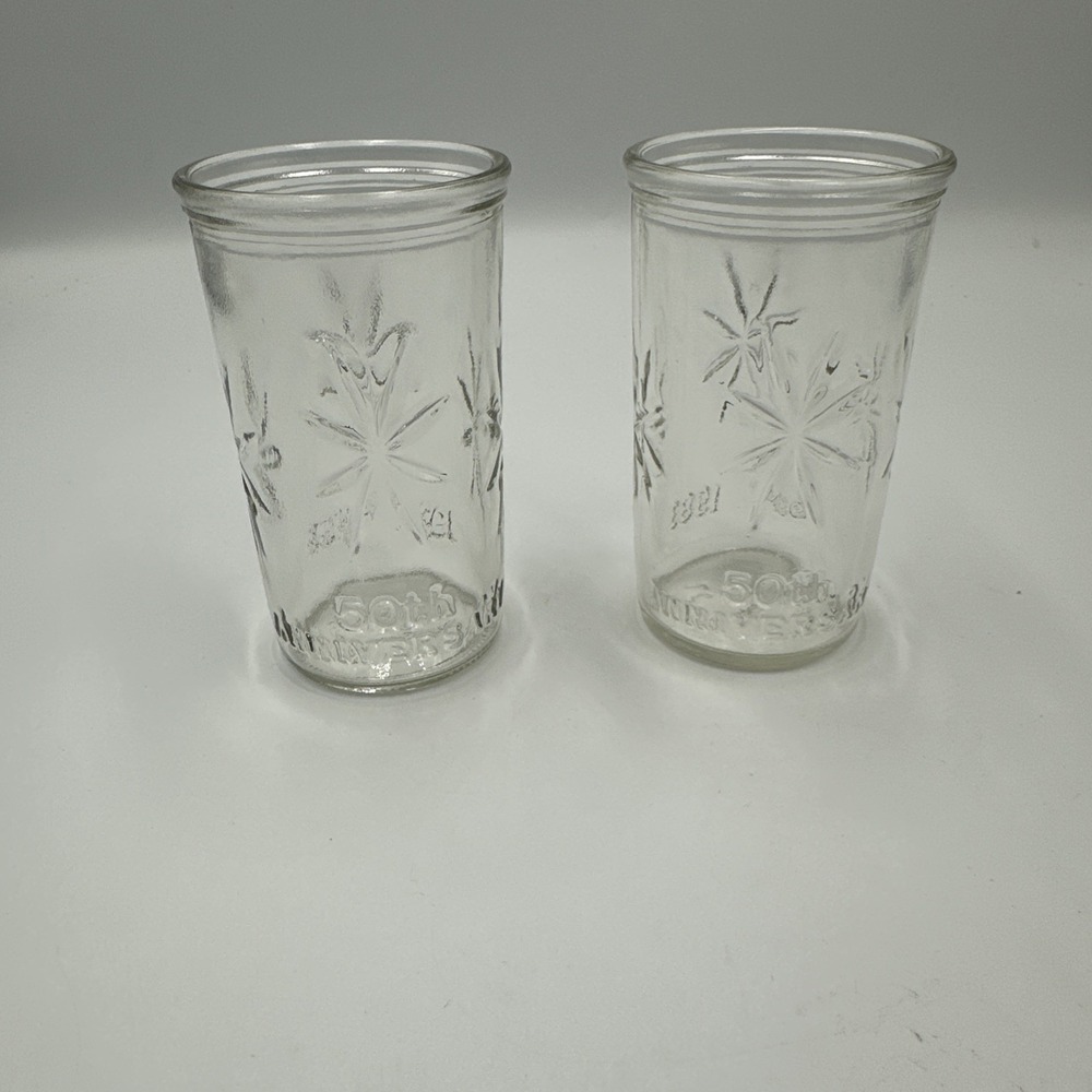 Lot (2) VTG BALL 1933 - 1983 50TH ANNIVERSARY STARBURST JELLY JAR JUICE GLASS 4"